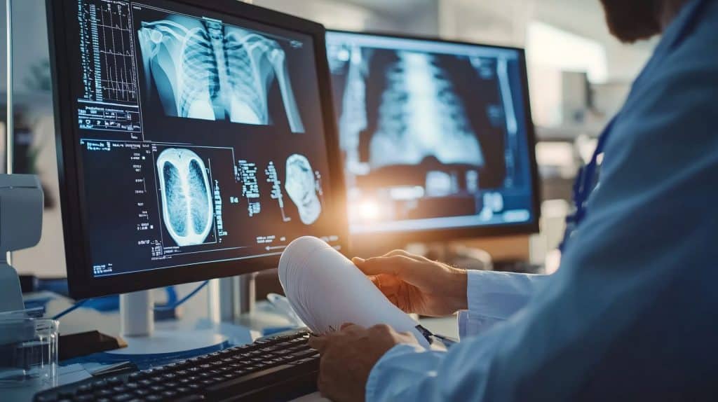 a photo showing multiscreen desktop of high quality medical images